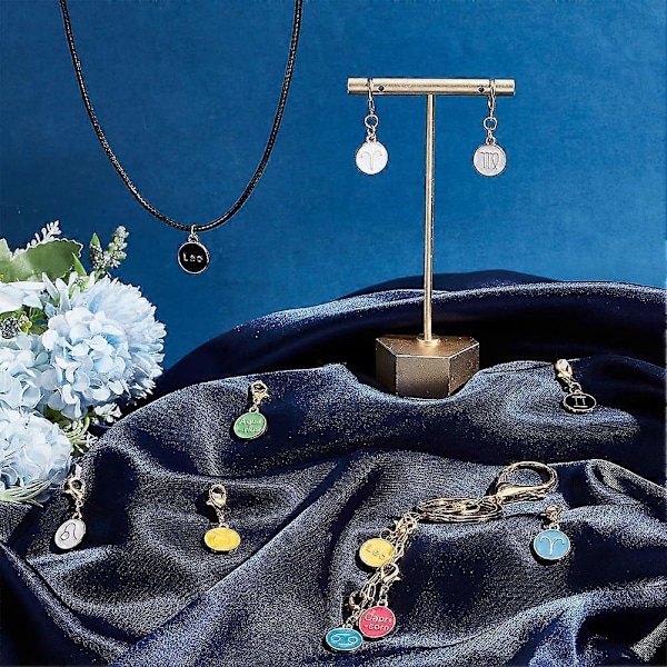 72 st 12 Stjärntecken Berlocker Emalj Konstellation Charms med Hummerklo Fästen Virka Stickmarkörer Zodiac Sign Berlocker för Halsband Örhänge