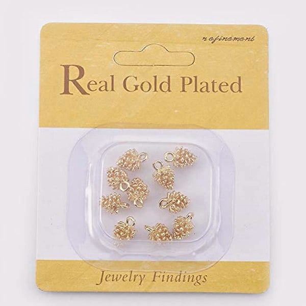10 stk. Ægte 18K Guldbelagte Messing Charms Vedhæng Fyrrekogle Charm med Hul til DIY Øreringe Halskæde Smykkefremstilling 12x8mm
