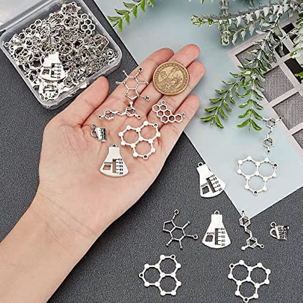 60 st Charm-berlocker i kemi-tema, 6 stilar, kaffemodel, tibetansk stil, legering, för smyckestillverkning, armband