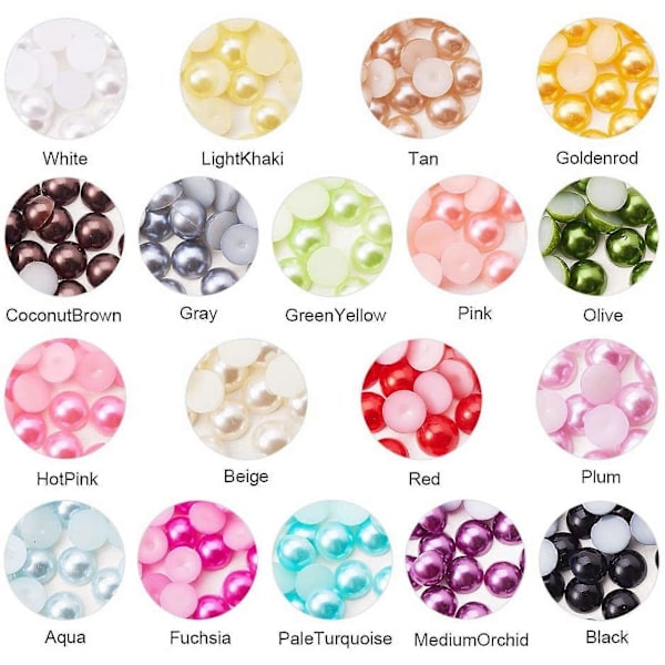 1440 stk. 18 Farver 8mm ABS Akryl Halv Runde Flad Bagside Imitationsperle Cabochon til DIY Scrapbog Telefoncover Kortfremstilling