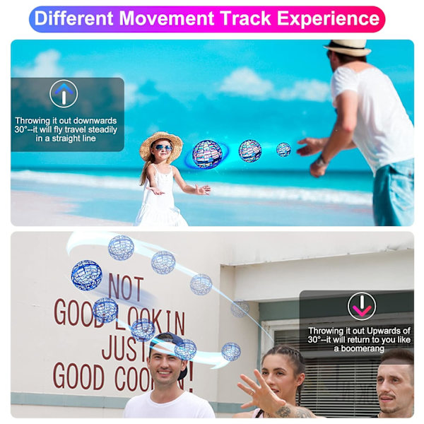 Flygende Ball Leker Hover Ball Kontroller Fly Orb for Barn Voksen Mini Drone Flygende Spinner Ball Med 360° Roterende RGB Lys Utendørs Innendørs Red