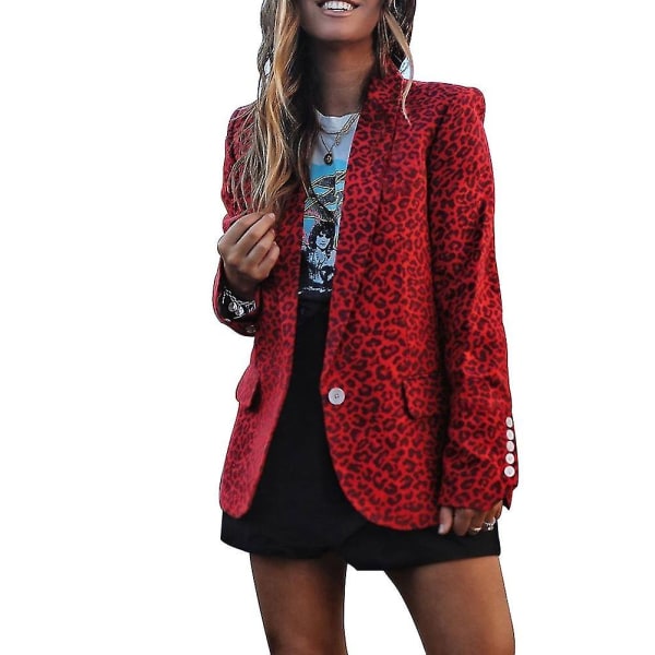 Kvinnor Leopard Print Blazer Långärmad Arbetskontor Lady Slim Ytterkläder Rock Ny S B