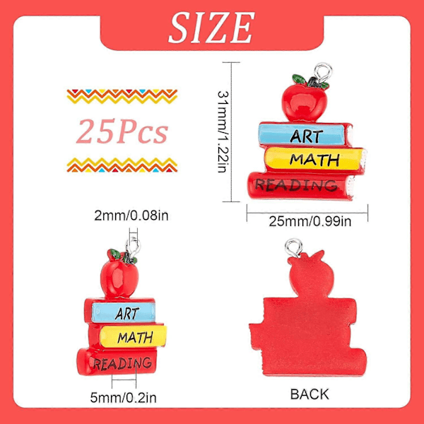 1 Ask 25 st Skolcharmar Bästa Lärare Student Charm Resin Flatback Rött Äpple Svarta Tavlan ABC Lärare Charms