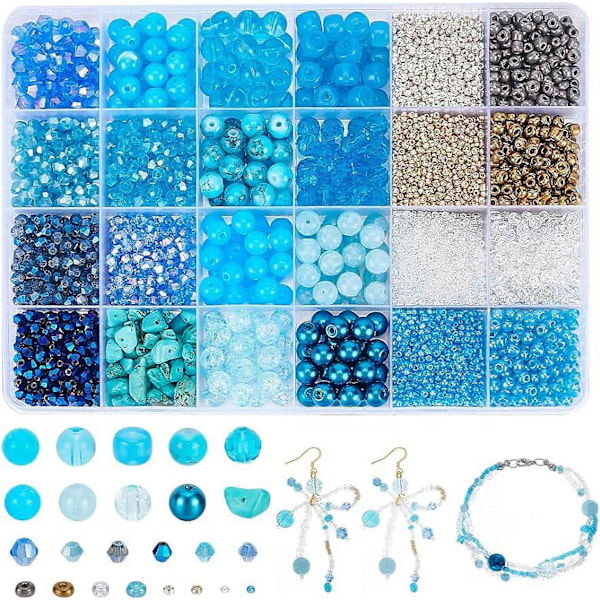 24 Stilar Glaspärlor Kit Fröpärlor Akrylpärlor Runda Kulformade Pärlor Turkos Pärlor Kolumnpärlor Kristallpärlor Släta Pärlor Jadepärlor Nuggetpärlor för J