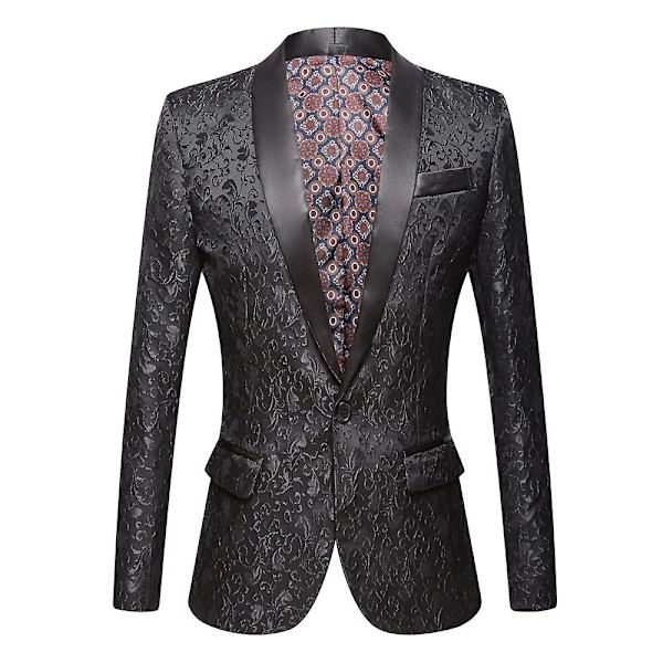 Herre Blomstret Revers Blazer Jakkesæt Print Dinner Smokingjakke black m