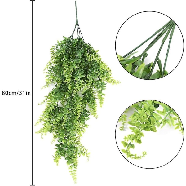2 80cm Plast Hengende Planter For Oppheng, Vinplanter Grønne Persiske Blader Falsk Grønn For Hjem Bryllup Hage Utendørs Veggdekor, Plast, Grønn,