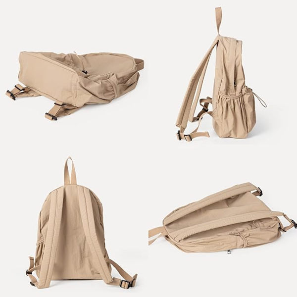 Nyloninen reppu naisille ja miehille, vedenpitävä kiristysnyörillinen reppu useilla taskuilla, kevyt kuntosalireppu ulkoiluurheiluun beige