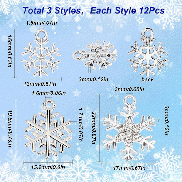 Snefnug Charms Bulk Assorterede Jule Sne Charms til DIY Tilbehør