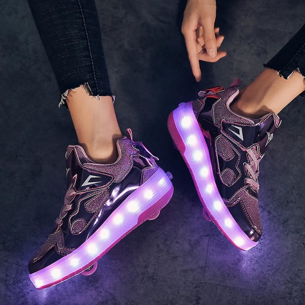 Barn Sneakers Dubbelhjuliga Skor Led Ljus Skor 623 Pink 30