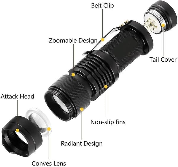 Mini LED-taskulamppu, 5 kpl 350 lumenia 3 tilaa (ei paristoa)