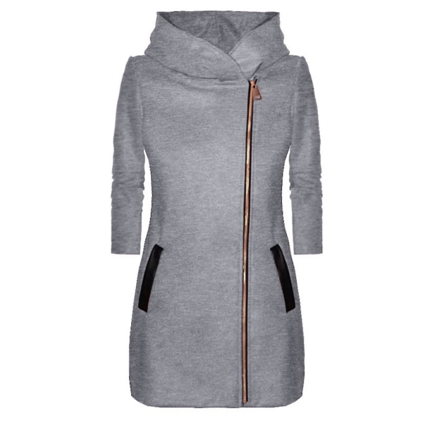 Dam vinterjacka med huva fickor sidodragkedja midjekappa 4XL Gray
