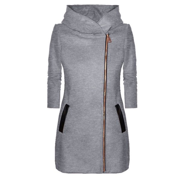 Naisten talvitakki hupulla, taskuilla ja sivuvetoketjulla, puolipitkä 4XL Gray