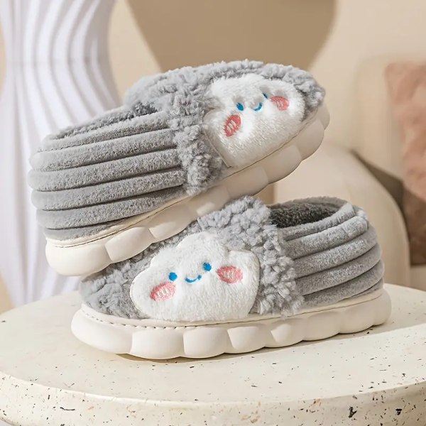 Søde tegneserieprint hjemmesko, slip-on med rund tå, lav top, skridsikker blød sål, fuzzy varme hjemmesko, plys behagelige sko grey EU42 43