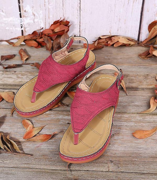Dames Solid Farvede Brodererede Flip Flop Sandaler Strandtøfler 086 Red EU 44
