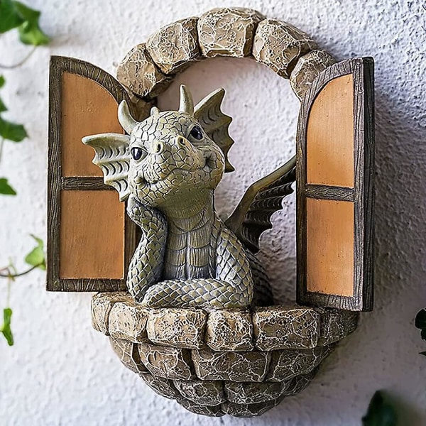 Hagegnom Ornamenter Resin Drage Statue Skulptur Miniatyrhus Utendørs Dekorasjon