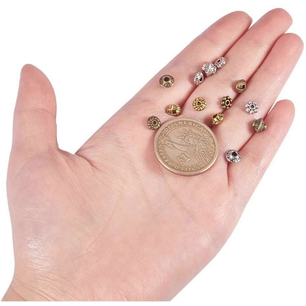 900 st 6 Stilar Antik Silver Brons Distanspärlor Växel Bicone Blomma Metall Smycken Pärlor Distanser för Armband Halsband Tillverkning Tillbehör (Antik Silver)