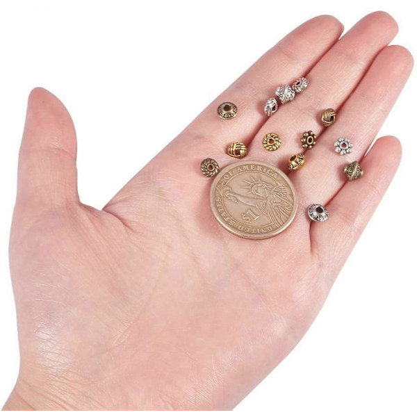900 stk. 6 Stilarter Antik Sølv Bronze Spacer Perler Gear Bicone Blomst Metal Smykker Perler Spacere til Armbånd Halskæde Fremstillingsmaterialer (Antik Sølv