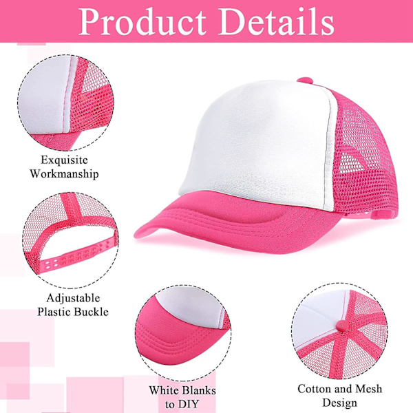 12-pack Trucker-keps för barn, sommar, polyester, mesh, keps, justerbar, sublimering, tomma kepsar, basebollkepsar för utomhusbruk