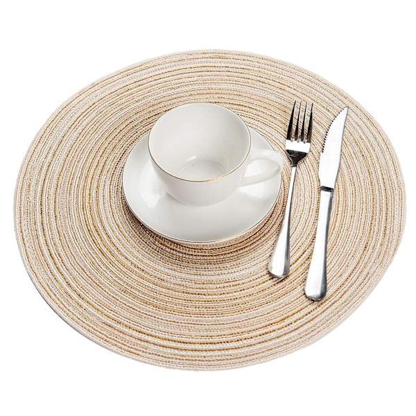 Pöytätabletit, 6 kpl, pestävät punotut PP-lämmönkestävät liukumattomat pöytätabletit, pyöreä pöytätabletti 35x35cm (pyöreä, norsunluu)