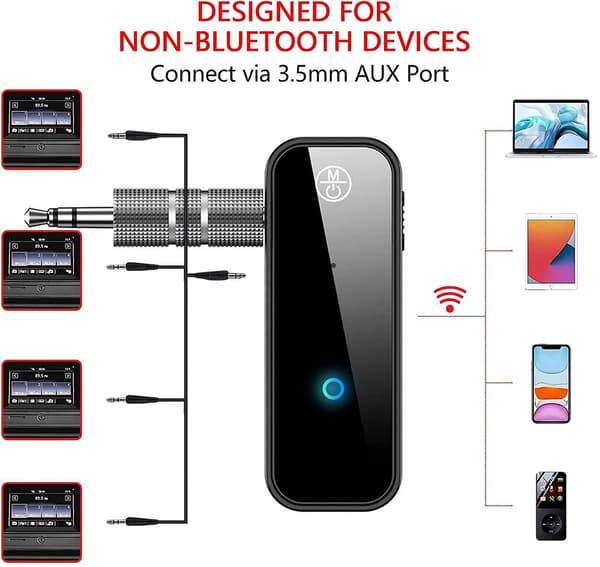 Bil Bluetooth 5.0 Mottaker, Bil Bluetooth Jack Auxiliary 3.5mm Jack Trådløs Bærbar Lydadapter Bil