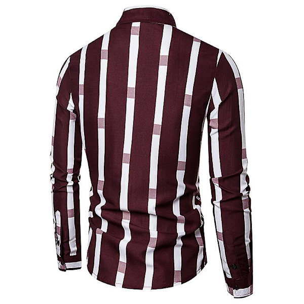 Herr Casual Långärmad Skjorta Knapp Ned Randig Lös Skjorta Red 4XL