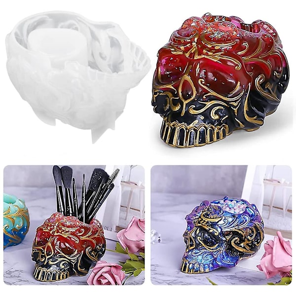 3D Kranie Silikoneforme Epoxy Resin Boks Resin Opbevaringsboks Silikoneform Kranieforme Penholder Støbeform Vase Resin Blomsterpotte DIY Boks Resin Mo