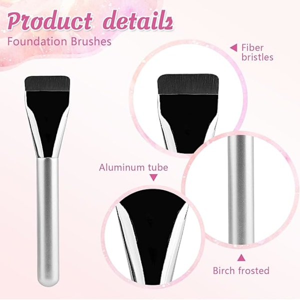 2 styk foundation makeupbørste, fladt hoved foundationpensel, flydende pudderbørste, ultratynd makeupbørste