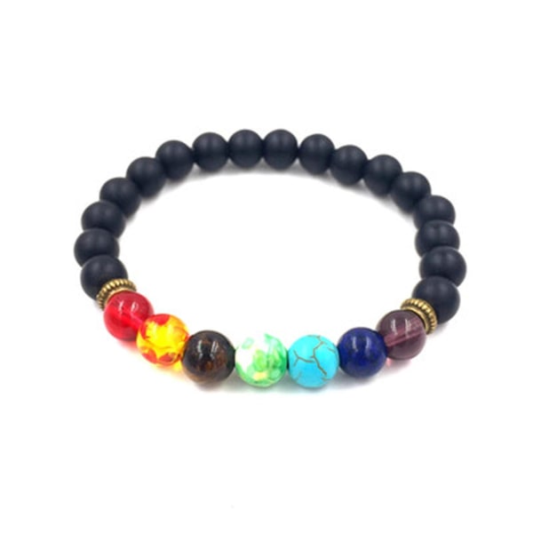 7 Chakra Armband 8mm Svart Frostad Armband 3d Buddhas Huvud + Energistens Färgglada Black Touch Sand Colorful