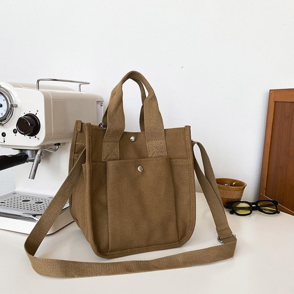 Dam enkel solid färg handväska vertikal fyrkantig canvas crossbody väska för skola och shopping Brown