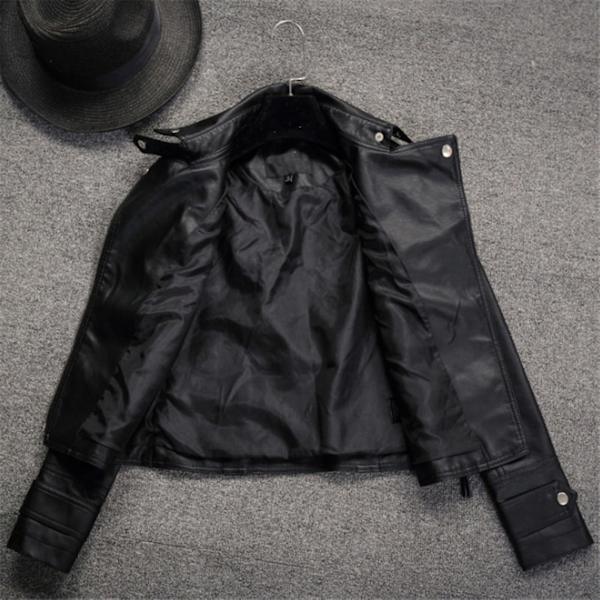 Naisten PU rento biker-takki tekonahkaa ohut punk-muoti ulkovaatteet musta 2XL