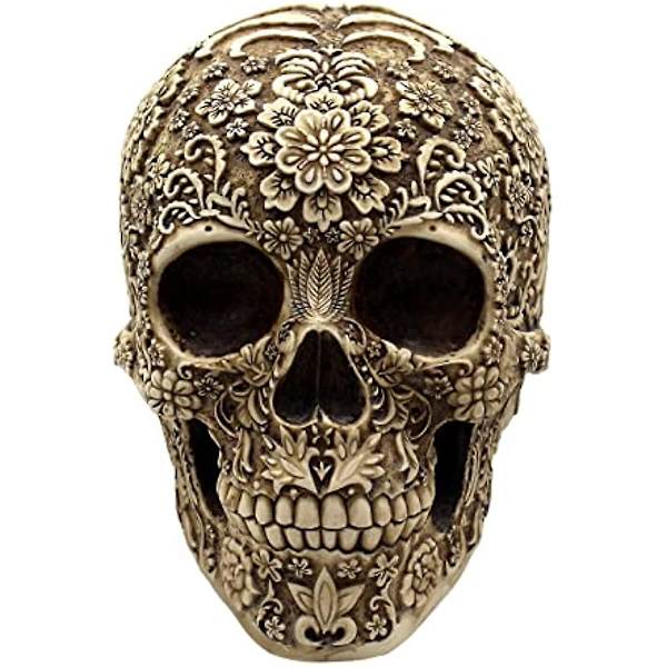 Halloween Kraniehoved Dekoration Menneskehoved Skelet Med Blomsterskulptur Til Halloween Temafest Hjemmebarer Kontor