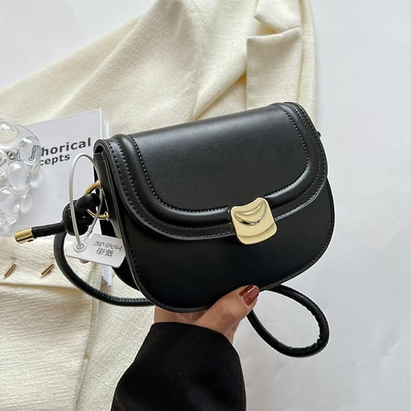Axelväska Mini Pu Koppling Väska Dam Mode Handväska Solid Färg Sadelväska Plånbok black