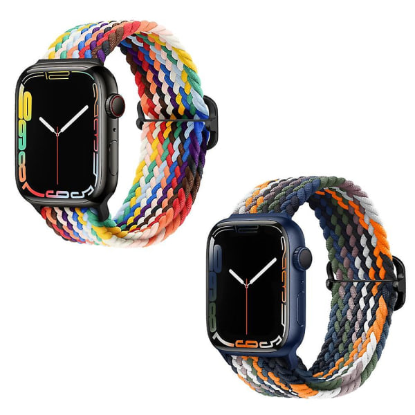 2-pack band kompatibla med Apple Watch Iwatch band 38 mm 40 mm 41 mm kvinnor män, flätade elastiska elastiska band Justerbar solo loop för Iwatch Series 7