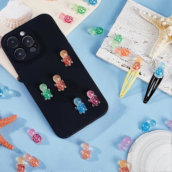 1 Æske 36 stk. Skildpadde Resin Charms Selvlysende Skildpadder Mini 3D Dyr Cabochons Sommer Ocean Hawaii Skildpadde Flatback Charms til Udsmykning Scrapbooking