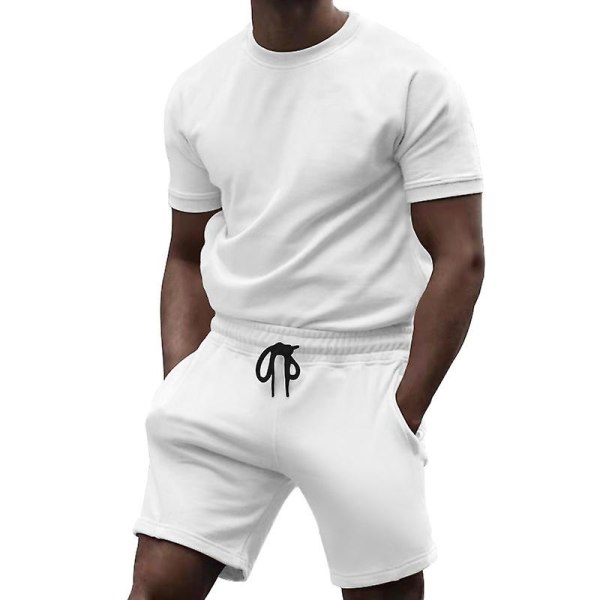 Herr 2 delar Casual kortärmade shorts Casual sportdräkt White L