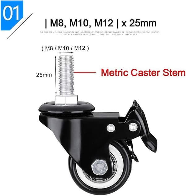 40mm Stöd Vridbara Hjul För Möbler, Bult - M10 -
