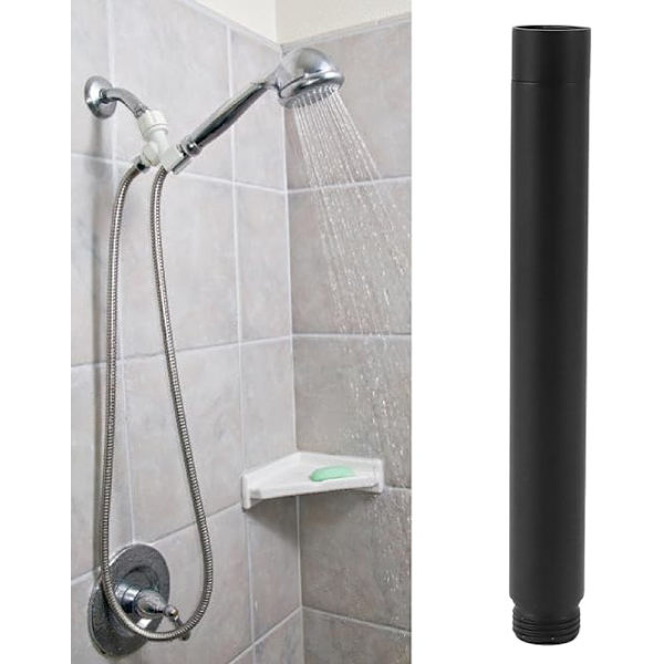 Forlængerarm til brusehoved 6 tommer/10\" forlængelse af bruseslanger i rustfrit stål mat sort brusehoved adapter til badeværelse (6 tommer)