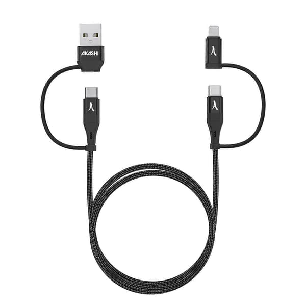 Kabel 4 i 1 USB-C og USB til USB-C og Lightning Opladning 20W 1m, Sort