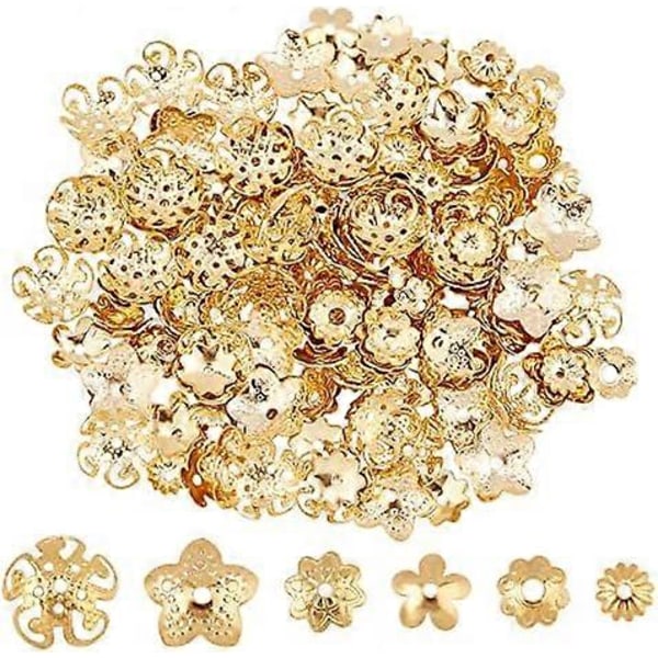 180 st 6 Storlekar Pärlhuvar Avståndspärlhuvar Rostfritt Stål Blomma Pärlhuvar Avståndshållare för Armband Halsband Smyckestillverkning 5-10mm Diameter Guld