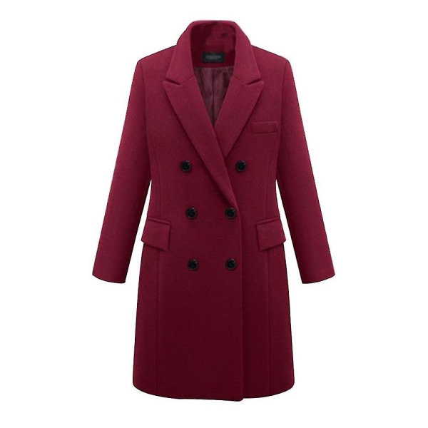 Kvinnors Dubbelknäppta Peacoat Krage Vinter Klassisk Filt Lång Jacka XL Gray
