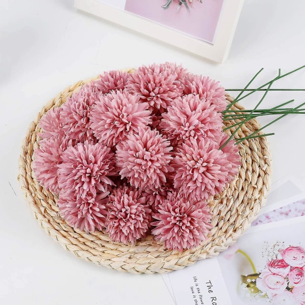 10 stk. Silkekrysantemum Kuglebuketter Hortensia Til Bryllup Brudepige Livagtige Kunstige Blomster Boligindretning DIY Fest Pink