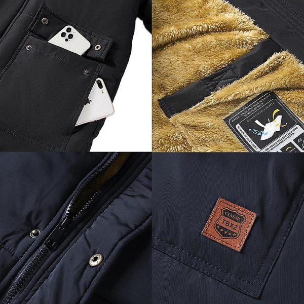 Herr Vinterrock Varm Parka Jacka Med Avtagbar Huva Black 3XL