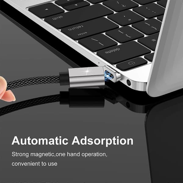 Magnetisk USB C-kabel 100W (20V/5A MAX), USB-C till USB-C-kabel, Dataöverföring USB-laddningskabel för bärbar dator