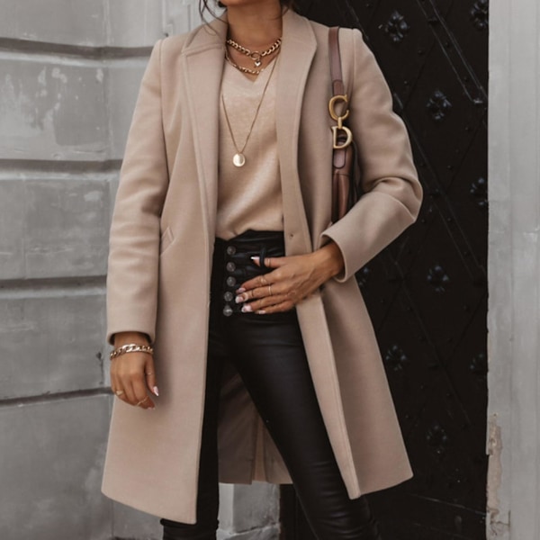 Vinterlång trench peacoat ullblandning överrock för arbete resor skola högskola 2XL Brown