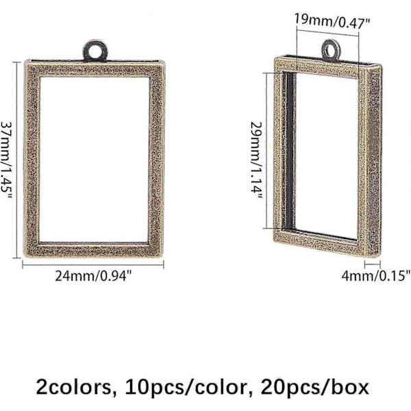 1 Laatikko Olycraft Ristikko Pinnoitus Seos Valokuva Riipusmedaljongit Suorakulmio Sekaväri 37x24x4mm Reikä: 29x19mm 2 väriä 10kpl/väri 20kpl/laatikko
