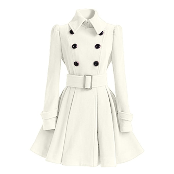 Dame Vinterfrakker Dobbeltradet Elegant Vintage Mode Filt Trenchcoat 2XL White