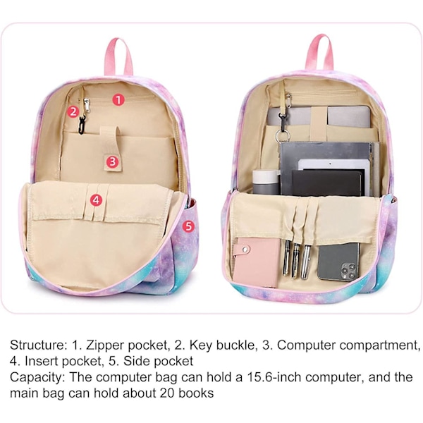Heytea 3-pack skolryggsäck med stjärnprint, vattentät, lätt, ryggsäck, handväska, pennfodral för grundskoleelever (A, 16.93\" x 11.81\" x 6.3\"