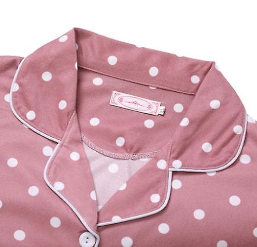 Kvinnors långärmade nattkläder, knäppt mjuk pyjamas set Dark pink M