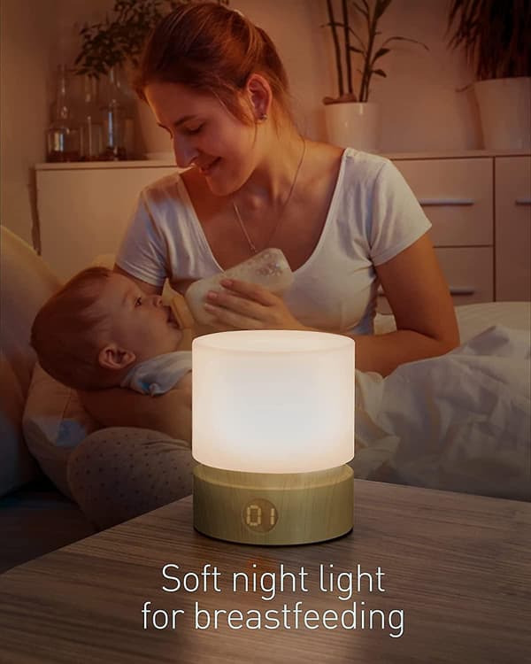 Timer Nattlys, Dimbar Sengelampe med Trefinish, Søvnhjelpemiddel