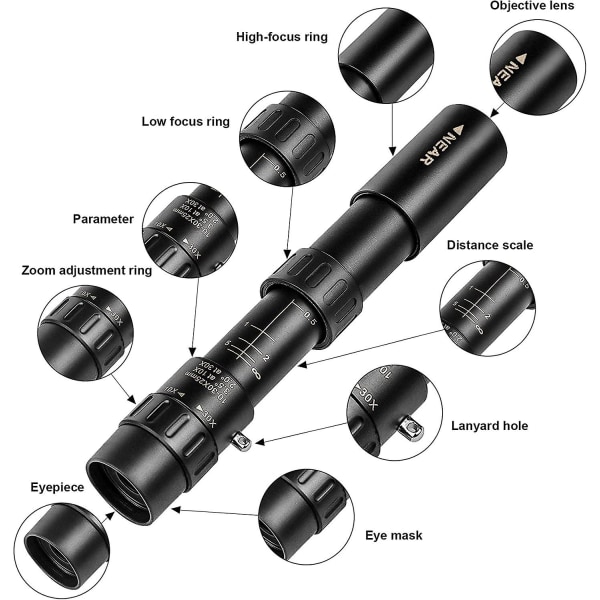 Kompakt Skalerbar Monokulær Zoom 10-30x25mm Lommeformat Mini HD Monokulært Teleskop (sort)